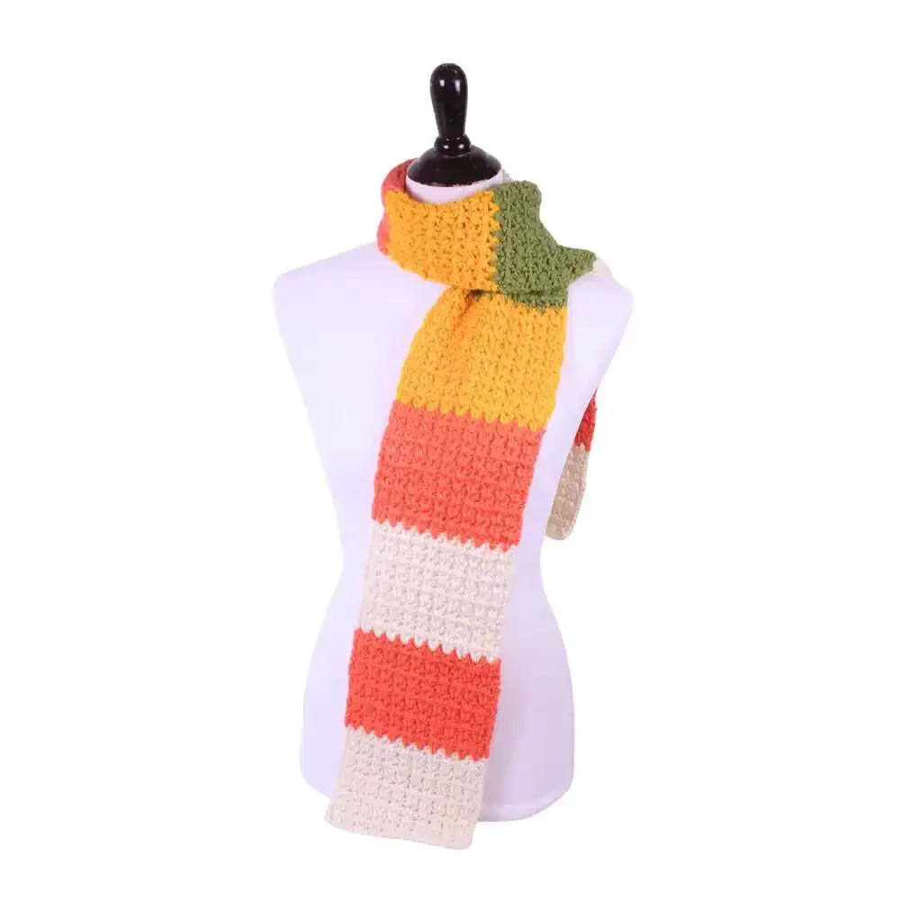Vibrant Striped Acrylic Scarf - Beige, Orange, Green, Yellow - Fashion Accessory